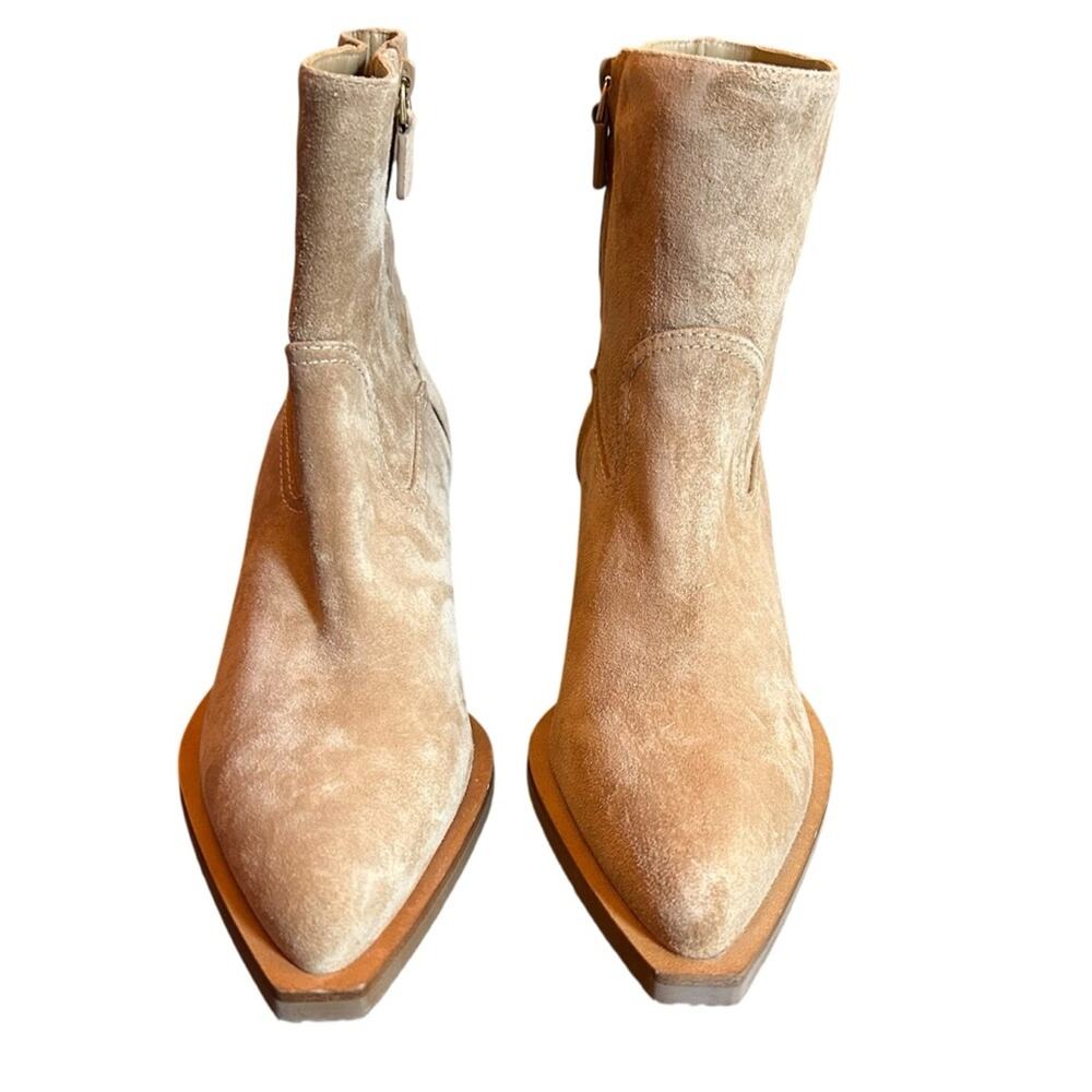 Stuart Weitzman Tate Suede Pointed Toe Western Boot Short Shaft Caramel NEW 6.5 - Picture 3 of 10